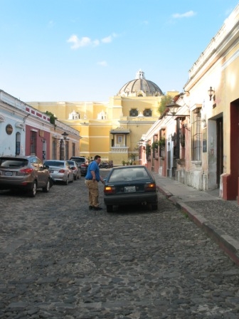 Typical side street.
Note church dome.