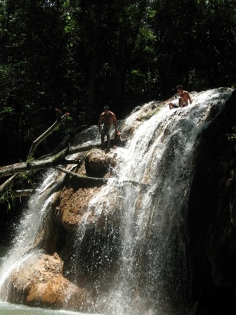 Check out the guy edging
his way down falls. 