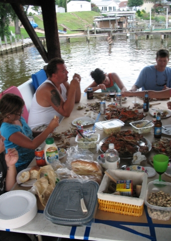 Crab feast on the dock.