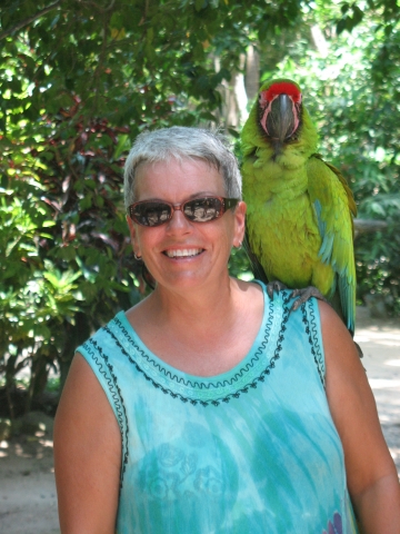 Pat and her parrot friend!